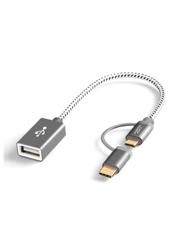 Micro USB + Type C to USB 2.0 Female, Short USB C and Micro USB OTG Cable