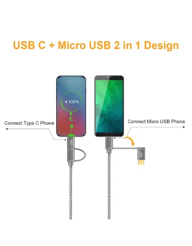 Micro USB + Type C to USB 2.0 Female, Short USB C and Micro USB OTG Cable