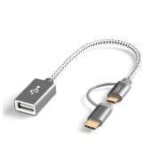 Micro USB + Type C to USB 2.0 Female, Short USB C and Micro USB OTG Cable